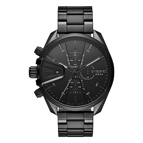 Diesel Montre pour homme Ms9 Chrono, mouvement chronographe, boîtier en acier inoxydable noir de 48 mm avec bracelet en acier inoxydable, DZ4537