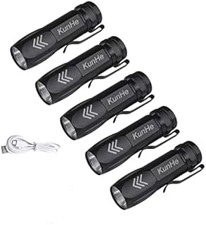 KunHe KH003 Mini Small Pocket LED Flashlight USB Rechargeable High Lumens Bright Powerful flashlights Pack of 5