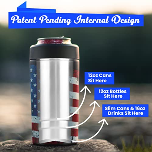 Frost Buddy Universal 2.0 5 Sizes In 1 Insulated Can Cooler - Stainless Steel Can Cooler For 12 Oz & 16 Oz Regular Or Slim Cans & Bottles - Stainless Steel (Sunset Palm Trees) #TOP3