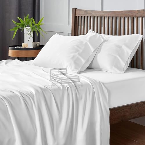 Image of Cottington Lane Double Bed Sheet 90x100 - Super Soft Brushed Microfiber, Wrinkle-Free & Fade Resistant with Pillow Cover (White)
