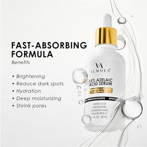 AA almoes ALMOES Hydrating Serum,Hyaluronic Acid Serum for Face,Azelaic Acid 15% Serum with Tightens Pores,Moisturise Skin,Improve Skin Tone,Niacinamide Serum,Increase Skin Elasticity,Skin Care Serum,1 Fl Oz