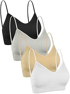 UMIPUBO 4 Pieces V Neck Tube Top Bra Seamless Bralette Straps Padded Camisole Bandeau Sports Bra Sleep Bra Vest Tops with Elastic Straps for Women Girls