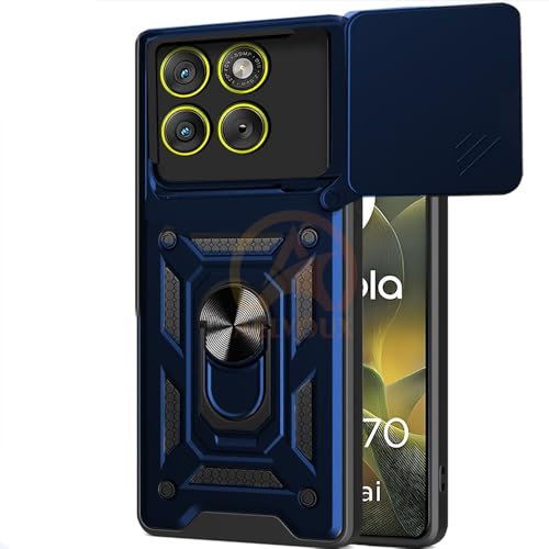 Image of Armor Bumper Back Cover Case for Moto Edge 70 5G Rotating Camera Cover, Ring Holder & Kickstand | Heavy Duty & 360 Degree Protection Moto Edge 70 5G Back Cover (Blue)