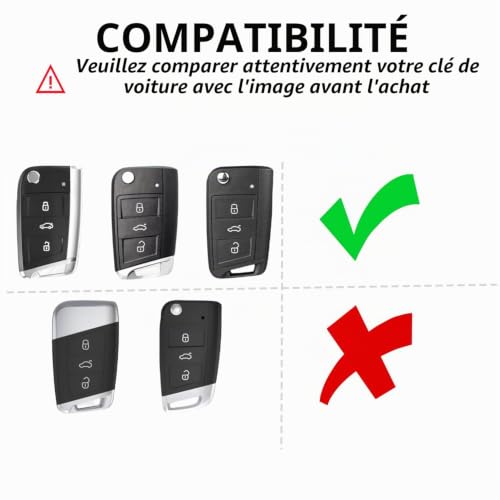 Pack de 2 Coque pour clé de Voiture TPU RUXYAXFOL, Compatible avec VW Jetta, Tiguan, Touran, Seat Leon, Fabia, Ibiza, Skoda Fabia, Octavia, Superb, Polo, Golf 7 Mk7 Argent-Noir – vue 2