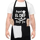 Halinuia Negro Hombre Delantal,Ajustable Chef Delantal con 2 Bolsillos,Personalizado Delantales de Cocina Hombre Mujer Impermeable Delantales de Cocina para Papá,Esposo,Abuelo