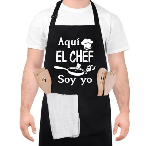 Halinuia Negro Hombre Delantal,Ajustable Chef Delantal Con 2 Bolsillos,Personalizado Delantales De Cocina Hombre Mujer Impermeable Delantales De Cocina Para Papá,Esposo,Abuelo