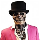 Skull Mask Scary Full Head Skeleton Headgear Creepy Mask Realistic Halloween Cosplay Latex Horror Helmet for Adults (Skull mask)