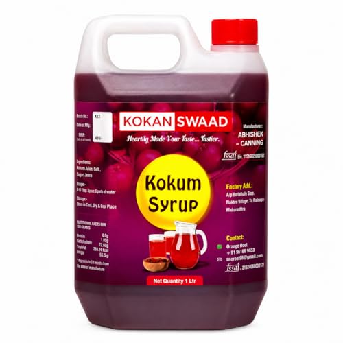 Image of KOKANSWAAD Natural Kokum Syrup 1L - Refreshing Drink | Cooling Herbal Juice with Jeera & Garcinia Indica | Immunity Booster | Natural Tangy & Healthy Beverage | Digestive, Cooling & Tasty Sharbat | No Preservatives