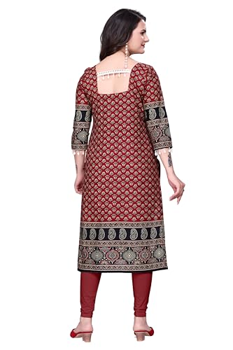 Image of Women's Pure Cotton Straight Fit Straight Cambric Jaipuri Printed Kurti