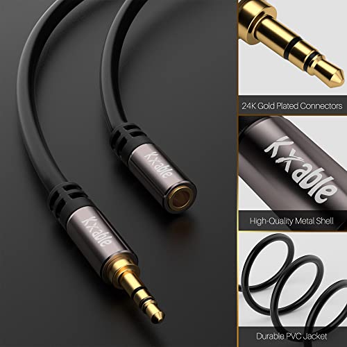 3.5Mm Extension Cable 50 Feet, Long Male To Female Auxiliary Audio Stereo Cable, Headphone Extension Cord, Hi-Fi Sound, Gold Plated Connectors, Ofc Core, Black Cable (With 5 Pcs Cable Ties) - 50Ft #TOP1