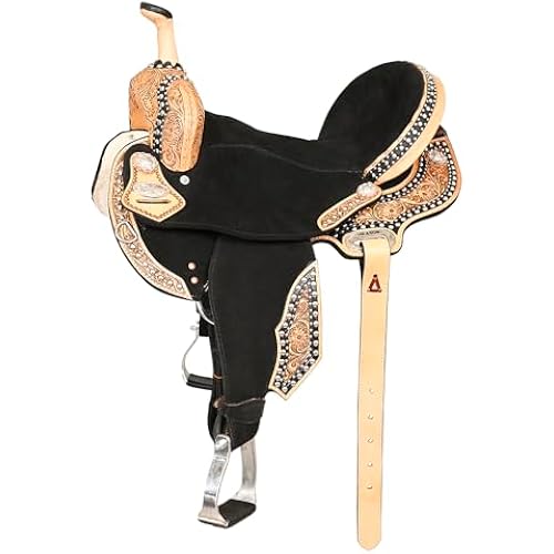 HILASON Black Flex Tree Western Floral Trail Saddle