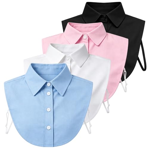 4 Pcs Fake Collar Detachable Dickey Collar Faux False Half Shirt Blouse Collars Tops for Women Girls Daily Outfits Graduation Halloween Costume Accessories (Black white blue pink)