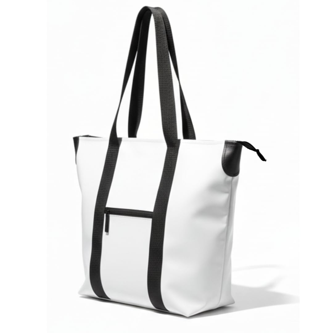 wet free Heavy Duty Waterproof Tote Bag, Travel Bag, Office & College Bag, Multi-Purpose Shoulder Bag with Zipper, Strong Handles, side pocket and Trolly Sleeve White-picture-29