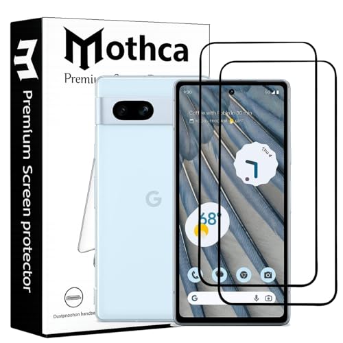 Image of Mothca Military-Grade Gorilla Tempered Glass Screen Protector for Google Pixel 7A | Black | Pack of 2 | Edge-to-Edge Coverage | Scratch Resistant | Easy Installation Kit