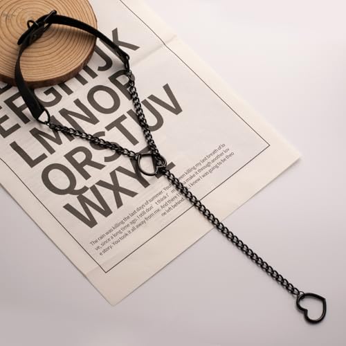 FNQUFUJ Black Leather Heart Slip Chain Necklace Heart Choker Collar For Women Punk Gothic Jewelry2