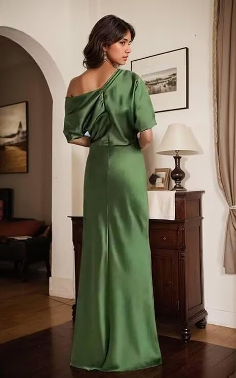 Half Sleeves Satin Mother of The Bride Dresses Long One Shoulder Mother of The Groom Dress Formal Gowns LL-M0062
