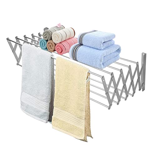 Sinbide Étendoir Rétractable - Fixation Murale - Robuste et Compact - Séchoir à Linge avec 9 Barres de 100 cm pour Intérieur et Extérieur