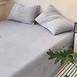 KnSam Copriletto e 2 federe – 240 x 250 cm – grigio chiaro – Set da letto in velluto tinta unita, plaid coperta, coprimaterasso caldo, morbido antistatico