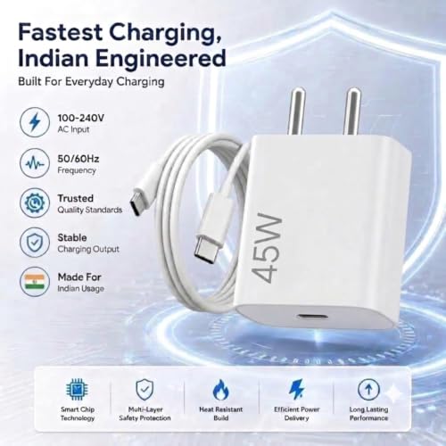 Image of Scalebee 45W Type C Fast Charger Adapter with Cable | Compatible with Google Pixel 10 /10 Pro /9 Pro XL /9 Pro Fold /9 Pro /9 /9a /8 Pro & Tablets (White)