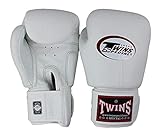 Twins BGVL-3 - Guantes de boxeo BGVL-3, color azul, blanco y amarillo, 8,10,12,14,16 g, guantes de entrenamiento para Muaythai MMA K1 (blanco, 16 onzas)