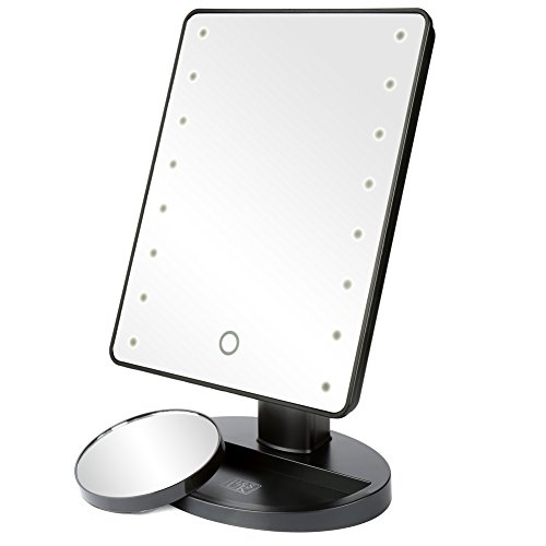 H&S Espejo de Maquillaje con Luz LED Brillante - Espejos para Tocador Iluminado Ajustable - Incluye Espejo Redondo Pequeño con Aumento de 10X