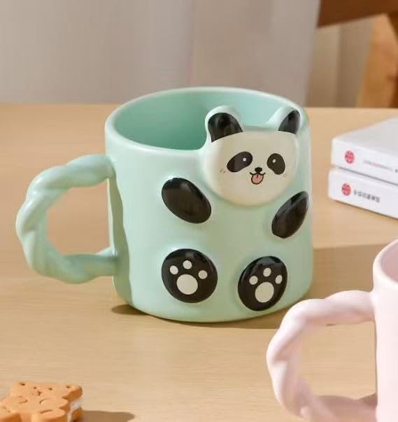 Vasukie Green Panda Coffee Mug,Mugs for Coffee, Rakhi for Brother, Birthday Gift, Ceramic Mug, 3D Panda Coffee Mug (Green Panda Mug)