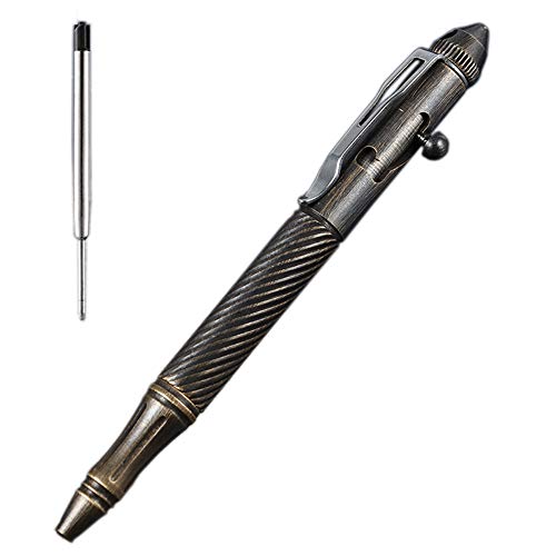EKLOEN Twisted Lines Solid Brass Pen, Bolt Action Pen EDC Pocket Pen Signature Pen Pocket Pen Ballpoint Pen(Retro Black)
