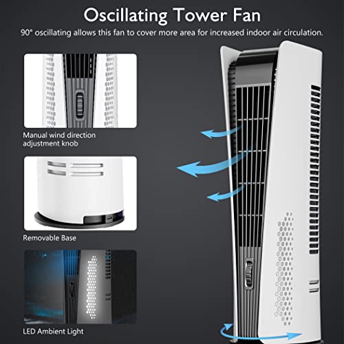 Sismel Tower Desk Fan, 16" Small Usb Tower Fan, 10000Mah Battery Operated Fan, 90° Oscillating Bladeless Fan With 3 Speeds, Quiet Cooling, Timer And Light, For Bedroom Office Patios Desktop #TOP3