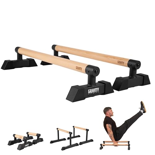 Gravity Fitness Long Parallettes Bars with Hybrid Wooden Handles, Stable for Calisthenics, CrossFit, Gymnastics, Bodyweight Training, and Lightweight for Home or Commercial Gym Workouts
