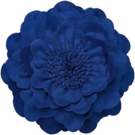 JWH 3D Flower Throw Pillow Covers Decorative Aesthetic Peony Accent Pillow Cases Round Cushion Handmade Pillowcase for Couch Bed Bedroom Living Room Chair with Insert 14 Inch Royal Blue