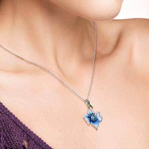 Santuzza Clover Pendant 925 Sterling Silver Enamel Heart Shape Blue Flower Pendants For Women #TOP4