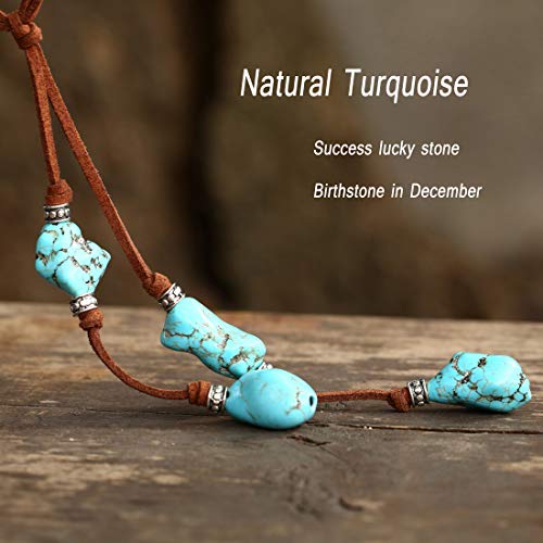 Canevinka Natural Turquoise Necklace With Genuine Brown Leather Cord Costume Jewelry For Women #TOP3