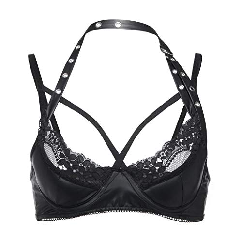 Crop top cuir PU noir ajustable résolvant le manque de style rock