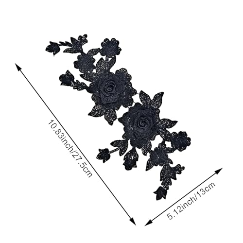 4PCS Black Embroidered Floral Appliques, Rose Flower Sew On Patch Retro Flower Pair Polyester Ornament for Headpiece Clothing Bridal Accessories Supply Craft DIY