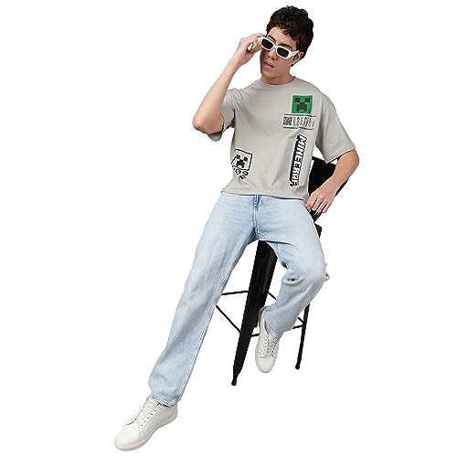 Image of Free Authority Minecraft Printed Loose Fit Grey Cotton Men's T-Shirt