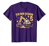 5 Geburtstag Junge Mädchen Geschenke Bagger Kinder 5 Jahre T-Shirt, Kinder, Violett, 104