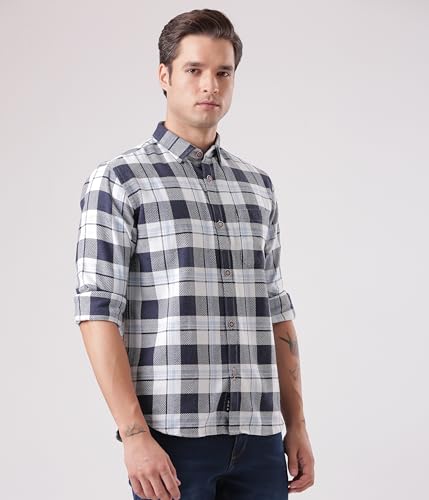 Image of TURMS Men's Casual Checks Shirts, Odor Control, Moisture Wicking, Button Down Collar, Cool Tech Cotton Fabric, Tailored Fit, Full Sleeve