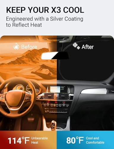 Image of Proadsy 2026 Upgrade Front Windshield Sun Shade Foldable Sunshade Protector Custom Fit 2011-2017 BMW X3 Base xDrive28i xDrive35i M Sport SUV Accessories