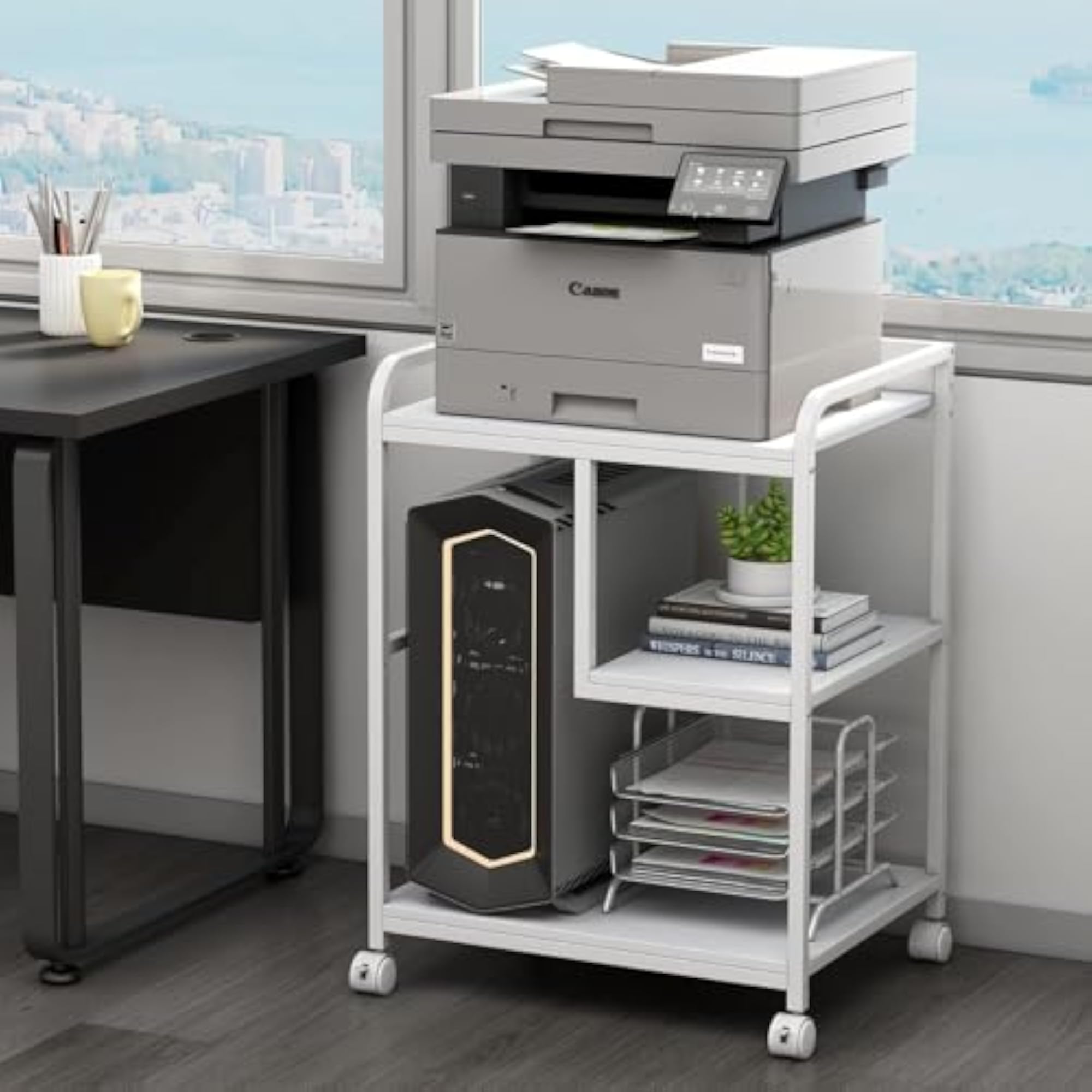 White 3-Tier Rolling Printer Stand with Wheels