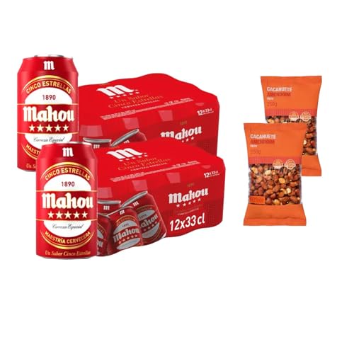 UBOON - Sabor 5 Estrellas Cerveza Especial Dorada Lager, Pack de 24 Latas x 33 cl, 5,5% Volumen de Alcohol + ¡Incluye dos Cacahuete frito mezcla Mercadona de Regalo