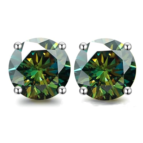 Green Stud Earrings for Women 2.0ct Moissnaite S925 Silver Jewelry Gift with Gift Box
