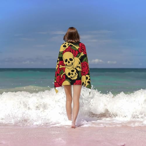 Serviette de bain microfibre imprimé rose tête de mort 81x132 cm - 7