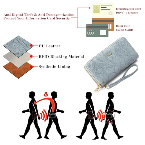 Image of RNIEGA Wallets for Women RFID Blocking Leather Women's Wallet Large Capacity Double Zip Wristlet Clutch | Credit Card Holder Ladies Phone Purse
