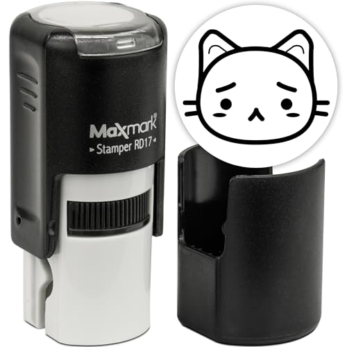 MaxMark RD17 Round Self Inking Cat Emoji Stamp - Flushed - Black Ink