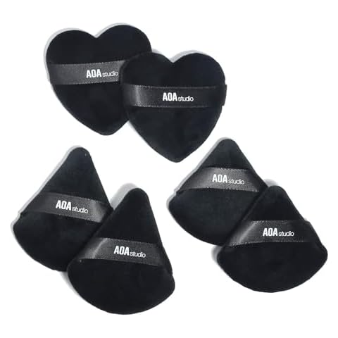 AOA Studio Velvet Puffs Makeup Puff Set of 6 Loose Powder Body Powder, Velour Makeup Blender Sponge Foundation Blending Sponges Set Beauty Makeup Tools(Black/Peach) (Small black/Big black/Heart black) Cover