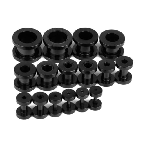 Mikikit 16pcs Black Stainless Steel Ear Tunnel Plugs Expanders 1.6-10mm