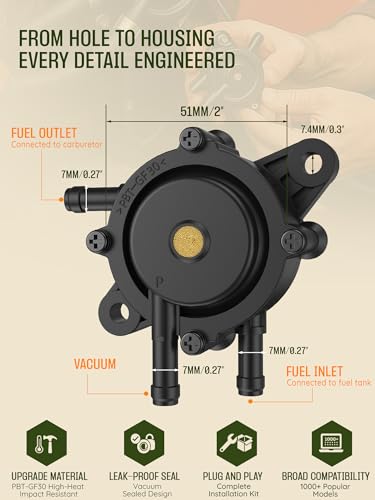 Fuel Pump for Briggs and Stratton 808492 808656 Mikuni: Pulse Vacuum Lawn Mower Golf Cart Fuel Pump Small Engine Parts for Kohler John Deere Cub Cadet Kawasaki Ezgo Club Car Yamaha Toro Honda Predator - Thumbnail 7