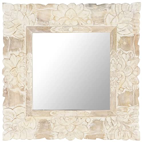 Vidaxl Solid Mango Wood Mirror Home Indoor Bathroom Dressing Room Living Room Wall-Mounted Wooden Wall Hall Makeup Mirror Decoration White 19.7" #TOP5