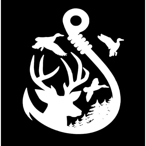 Thistle Brook Cottage Air & Sea Deer Head Fishing Fish Hook Antler Buck Ducks Car Decal 5 x 4 White Vinyl Hunting Truck Rear Window Windshield Cover