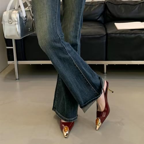 Womens Slingback High Heels Crystal Metal Pointed Closed Toe Stiletto Heeled Sandals Party Wedding Dating Pumps Dress Shoes3